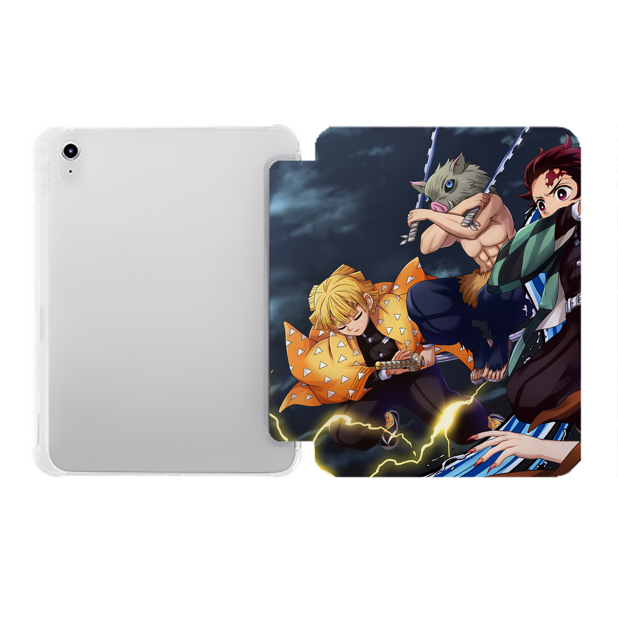 （画像用） 鬼滅の刃（きめつのやいば）竈門 炭治郎／かまど たんじろう Kamado Tanjirou IPad ケース ペン収納付き 三つ折りスタンド PUレザー×シリコン 対応機種9.5/10.5/10.9インチ